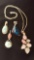 4 sterling necklace pendants, Larimar, art glass and Rhodochrosite