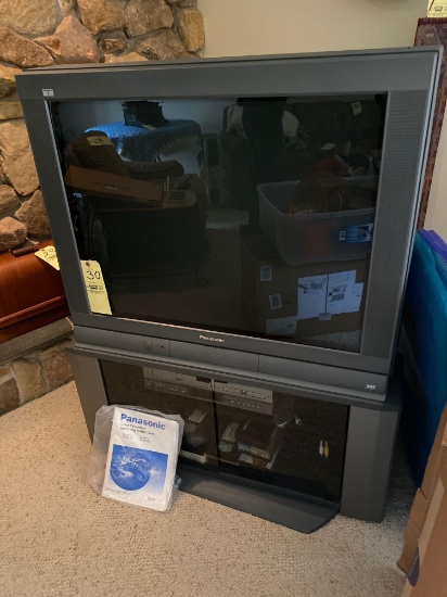 Panasonic 36" TV w/ cabinet & Toshiba VHS/DVD players.