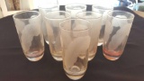 Vintage glasses with etched feathers
