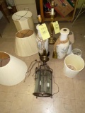 (3) Table lamps, ceiling foyer lamp, shades.