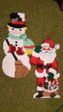 2 large, hand stitched Santa and snowman