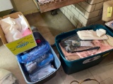 (2) Tubs full of wool material, clothing, box of batting.
