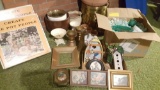 Pots, art, decorative items, box of glassware