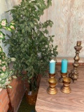 Artificial plant, lamp base, (4) plastic candle holders.