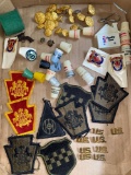 Military buttons, advertising thimbles, patches.