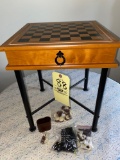 Game stand w/ checker board & backgammon tops, accessories.