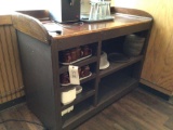 Custom wooden serving stand with assorted coffee mugs