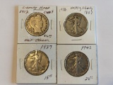 Barber & Walking Liberty Half Dollars bid x 4