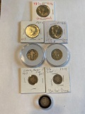 Assorted Silver & non-silver coins, Kennedy Half Dollars, Standing Lib. Quarters, Barber Dimes