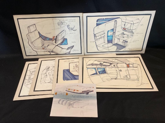 Concept art sketches, futuristic 1982 signed by artist