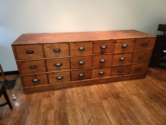 Antique Hardware Store Cabinet with 18 Drawers