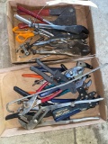 2 boxes of pliers, vise grips and rivet gun