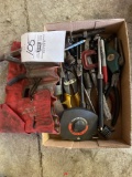 1 box of allens, tape measure, and assorted tools