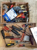 2 boxes of drivers, electrical items, pipe cutter