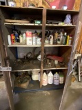 contents of wood cleaner/fluid cabinet, hardware, Brookins cans