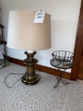 Brass Style Lamp, Small Stand & Fruit Basket