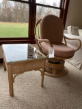 Wicker Style Swivel Chair and Glass-Top End Stand