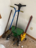 garden tools, hedge trimmer, seed cart