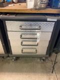 Forge 4-drawer diamond plate front cabinet on casters with key