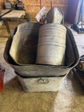 3 galvanized wash tubs and standard oil can