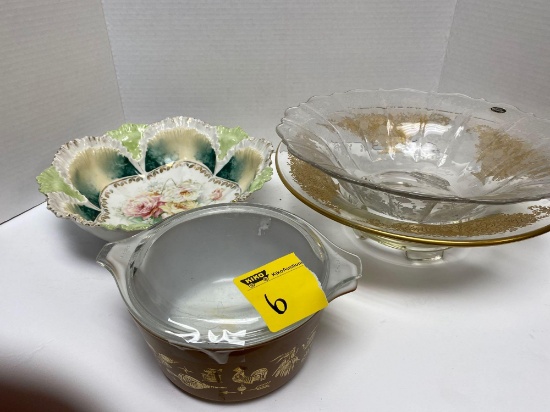 Pyrex, China bowl, Cambridge glass bowl, plates, Limoges