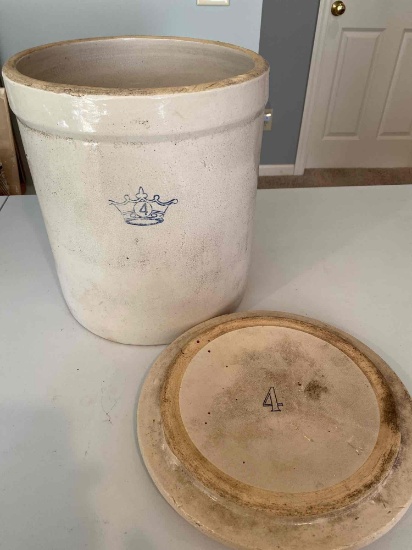 4-Gallon stoneware crock.