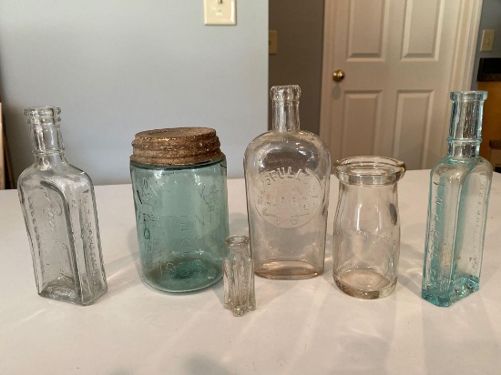 Mason's 1858 canning jar, (5) bottles.