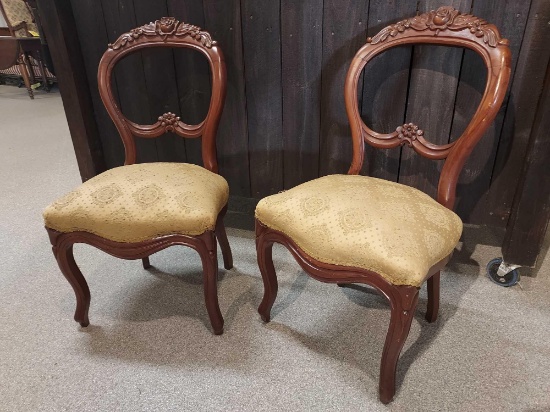 Rose Carved Victorian Chairs - Damaged Leg on 1