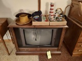 RCA Television Set, Hat Assortment, Lighthouse Decorations, and 5 Canes