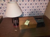 Lantern Themed Lamp, Calculator with Wooden Box, and Underwood Typewriter