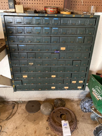 100-drawer organizer with hardware, steel, Lead, level, handsaw