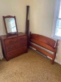 full size bed, dresser with mirror