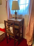 small mahogany desk with lamp & chair