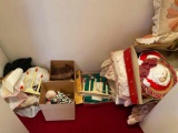 contents of closet, ceramic tree, ironing board, bedding and more