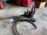 lantern, tongs, adjustable wrench