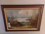 Framed W. Brauer Lake Painting