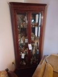Wooden Lighted Curio Cabinet - Contents inside not included