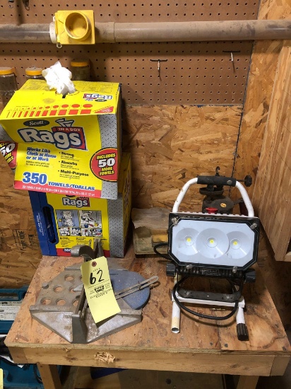 LED work light (works), shop rags, plumbers torch