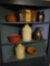 Contents of corner cupboard, jugs, bowls and painted lunch box