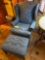 (2) Navy Blue Wingback Chairs and Ottoman