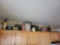3 gal crock, tins, cream cans, bowl, decor