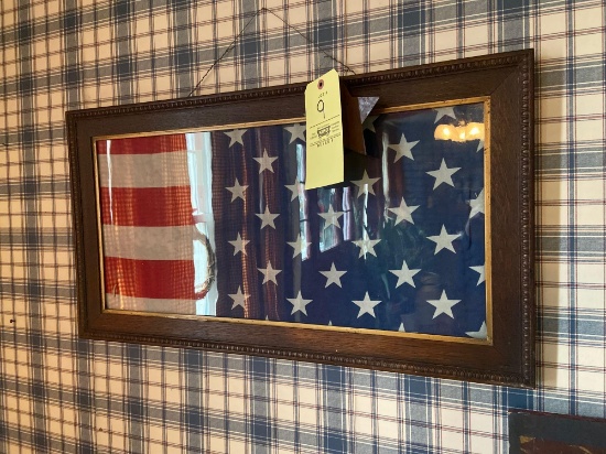 Vintage American Flag Framed, Decorative Painted Board