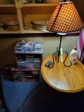 Table lamp and 2 crates of assorted cds, cassettes