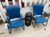 (2) Metal Patio Chairs and Milk Can