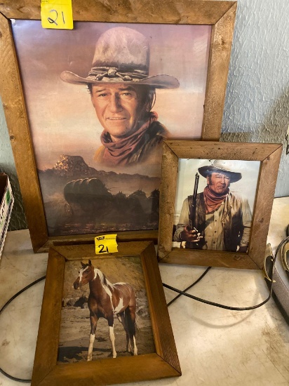 John Wayne framed pictures, horse picture