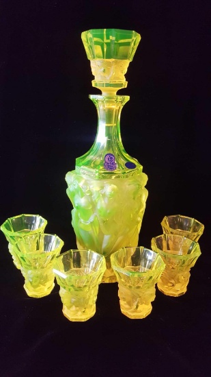 Czechoslovakian uranium or vaseline glass decanter set