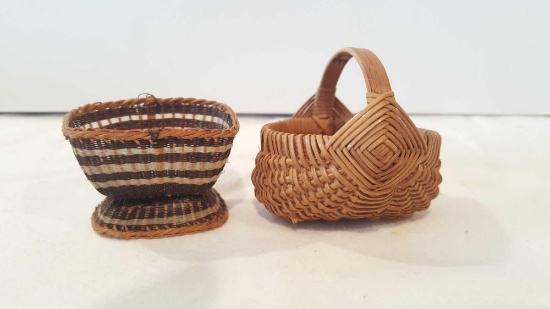 Miniature baskets, one signed R.J.E. one possibly horsehair