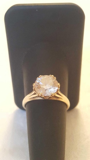 Large CZ 14k gold solitaire stone ring