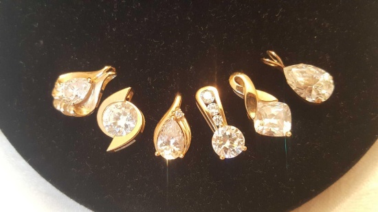 6pc lot of 14k gold and CZ stone necklace pendants