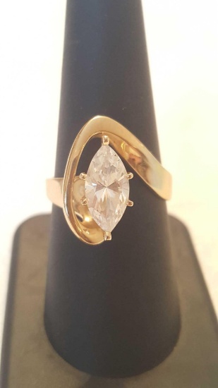 Estate 14k gold and CZ scrolled ring